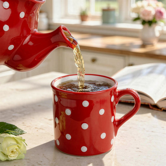 Red And White Polka Dot Spotty Handmade Hand Painted Ceramic Extra Large 17.5oz-500ml Hot Chocolate Coffee Tea Mug