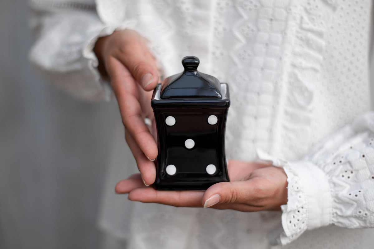 Black and White Polka Dot Pottery Handmade Hand Painted Small Ceramic Kitchen Herb Spice Jars Canister Set - Same Size Jars