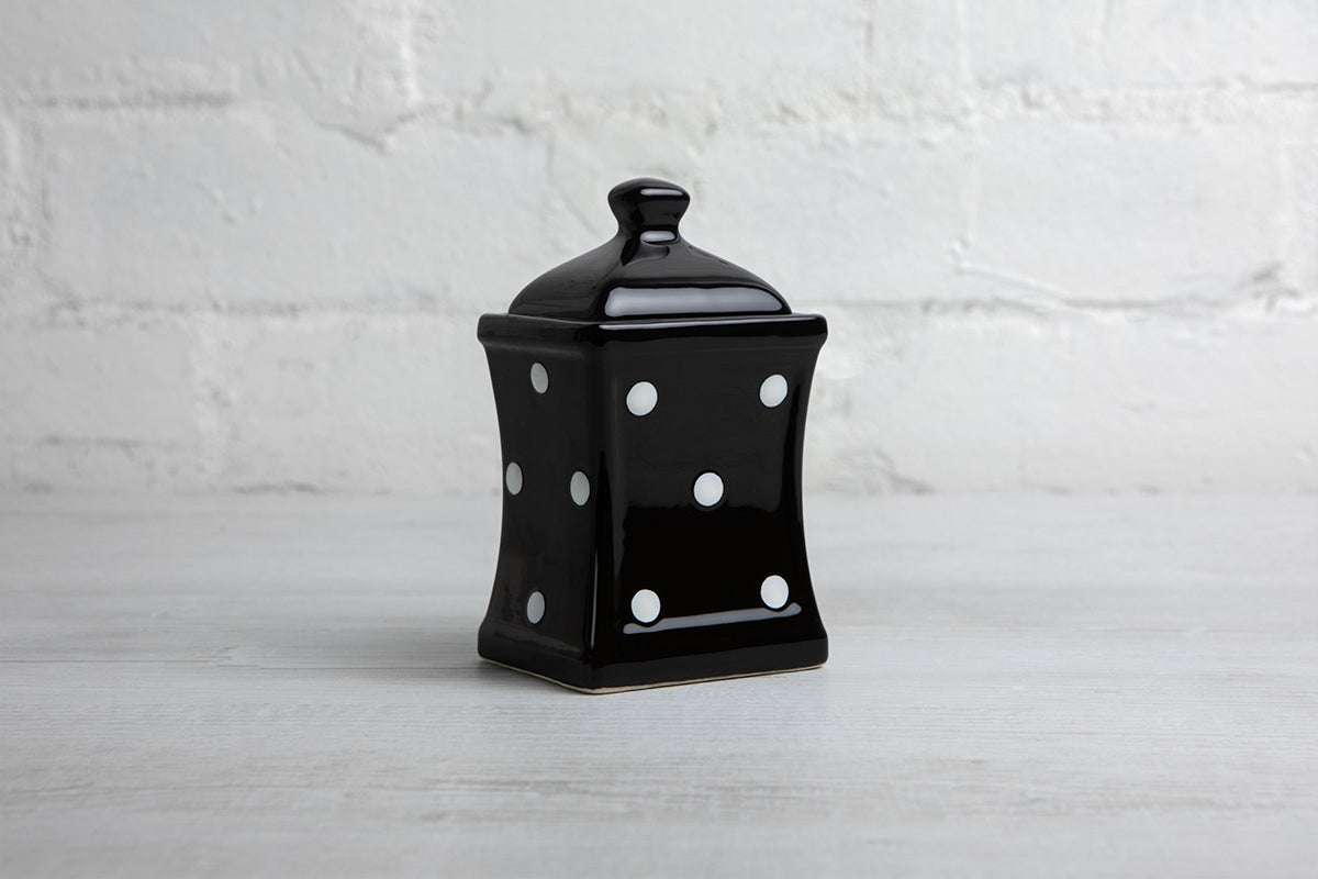 Black and White Polka Dot Pottery Handmade Hand Painted Small Ceramic Kitchen Herb Spice Jars Canister Set - Same Size Jars