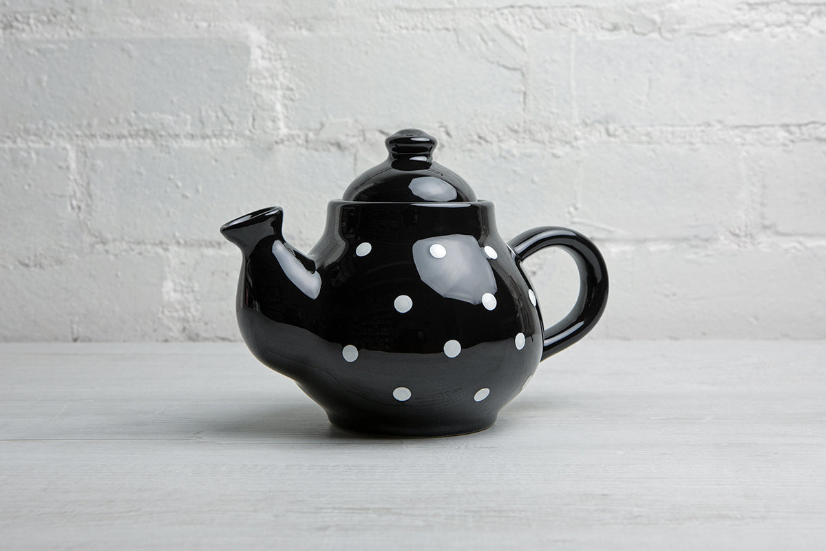 Black and White Polka Dot Pottery Handmade Hand Painted Ceramic 2-3 Cup Teapot 26 oz / 750ml