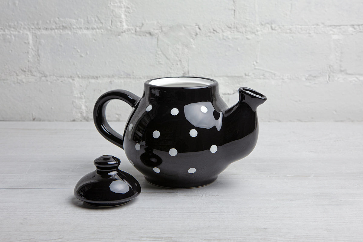 Black and White Polka Dot Pottery Handmade Hand Painted Ceramic 2-3 Cup Teapot 26 oz / 750ml