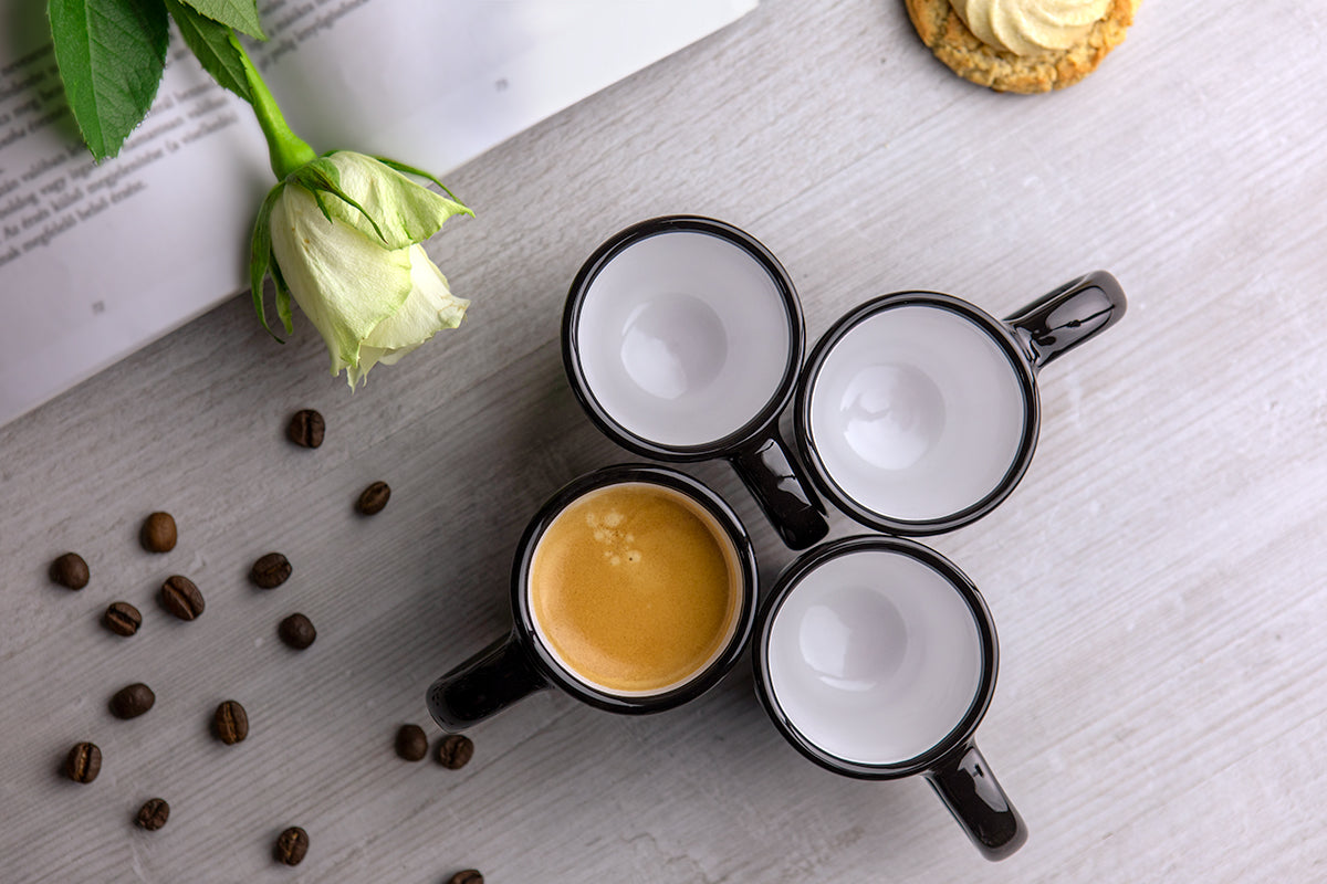 Black And White Polka Dot Spotty Designer Handmade Unique Ceramic 2oz-60ml Espresso Coffee Cup Set of 4