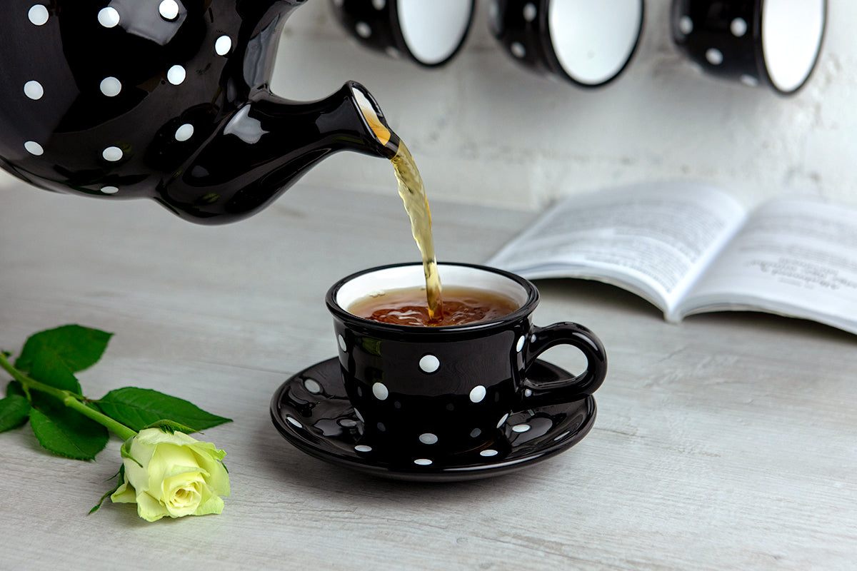 Black And White Polka Dot Spotty Designer Handmade Hand Painted Ceramic 9oz-250ml Cappuccino Coffee Tea Cup with Saucer