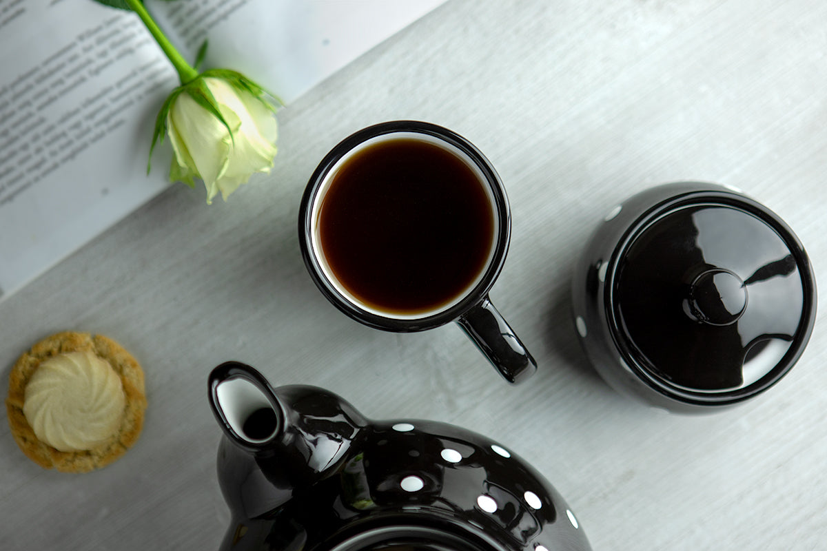Black And White Polka Dot Spotty Handmade Hand Painted Ceramic Coffee Tea Latte Mug with Large Handle 8 oz - 220 ml
