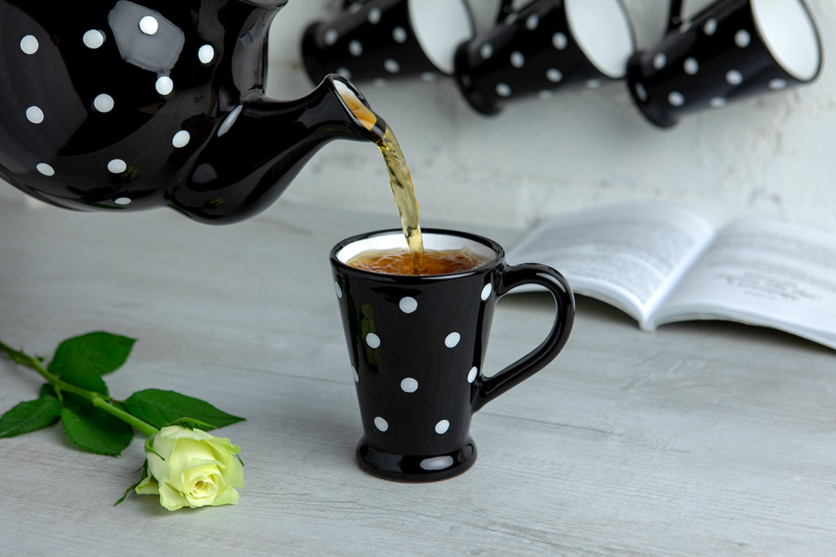 Black And White Polka Dot Spotty Handmade Hand Painted Ceramic Coffee Tea Latte Mug with Large Handle 8 oz - 220 ml