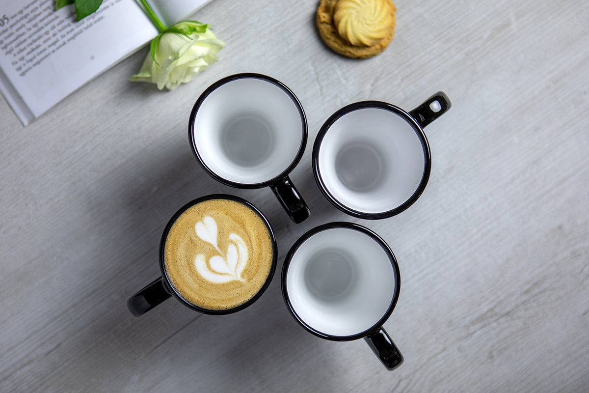 Black And White Polka Dot Spotty Handmade Hand Painted Ceramic Coffee Tea Latte Mug with Large Handle 8 oz - 220 ml
