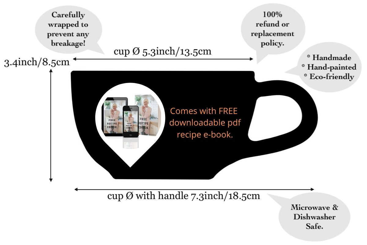 Black And White Polka Dot Spotty Handmade Hand Painted Ceramic Extra Large 17.5oz-500ml Cappuccino Coffee Tea Soup Mug Cup