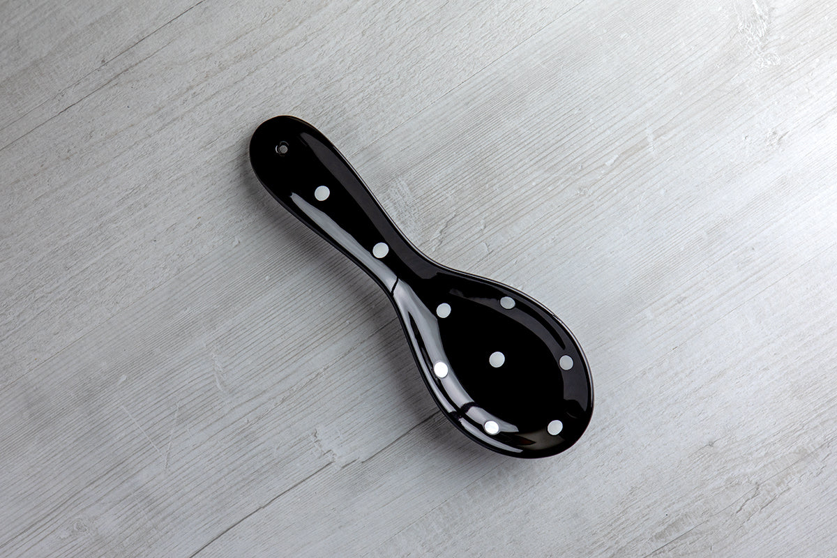 Black And White Polka Dot Spotty Handmade Hand Painted Ceramic Kitchen Cooking Spoon Rest