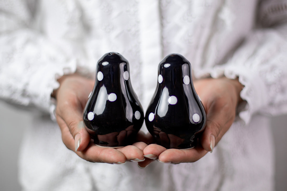 Black And White Polka Dot Spotty Handmade Hand Painted Ceramic Kitchen Serving Storage Set of 10