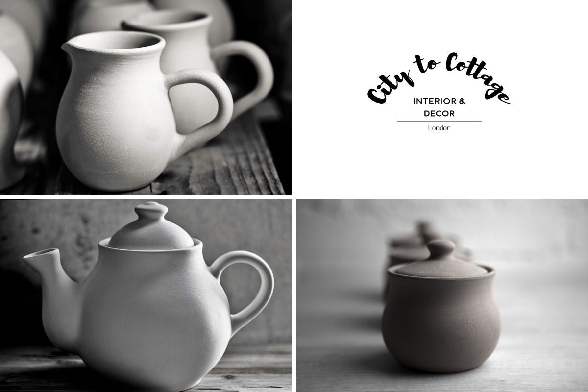 Black And White Polka Dot Spotty Handmade Hand Painted Ceramic Large Teapot Milk Jug Sugar Bowl Set