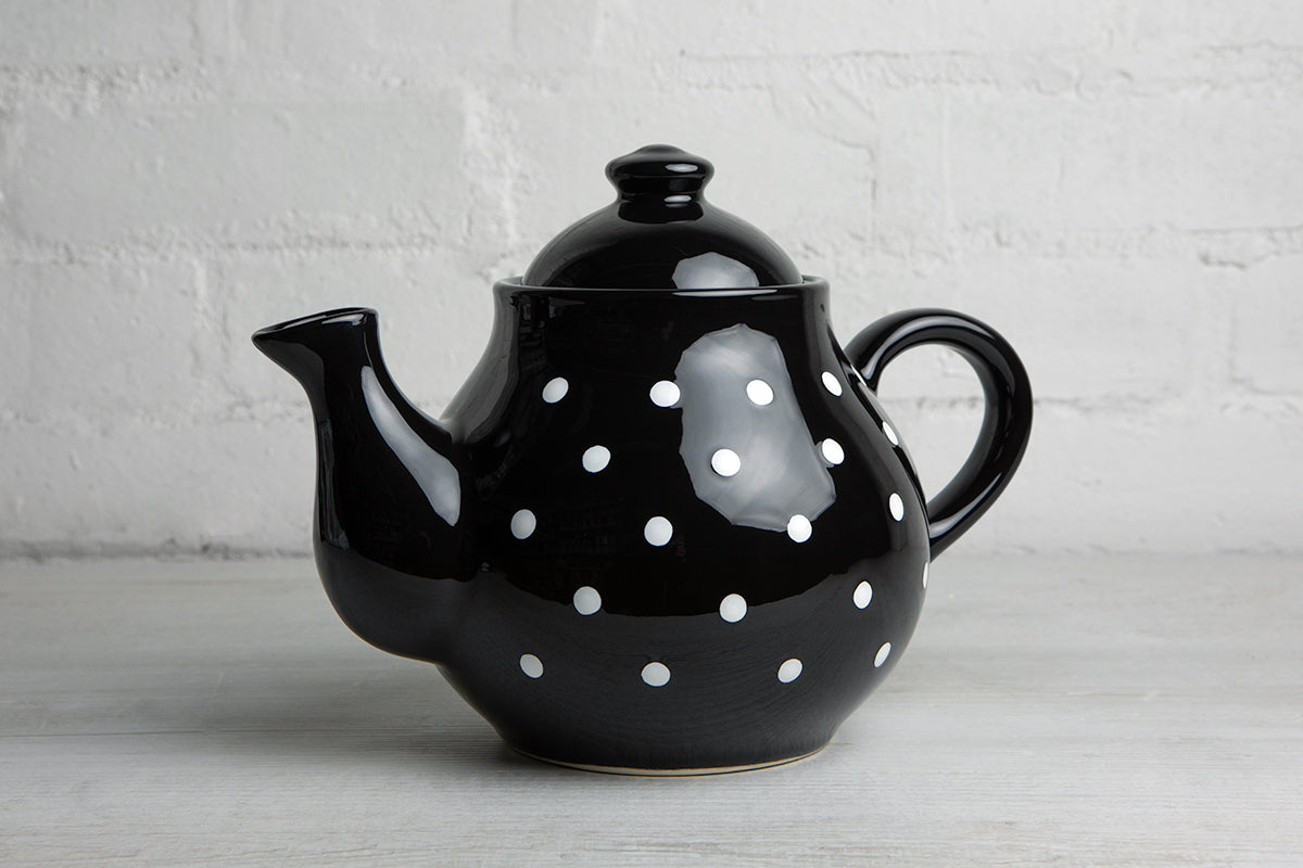 Black And White Polka Dot Spotty Large Handmade Hand Painted Ceramic Teapot with Handle 60 oz / 1.7 l