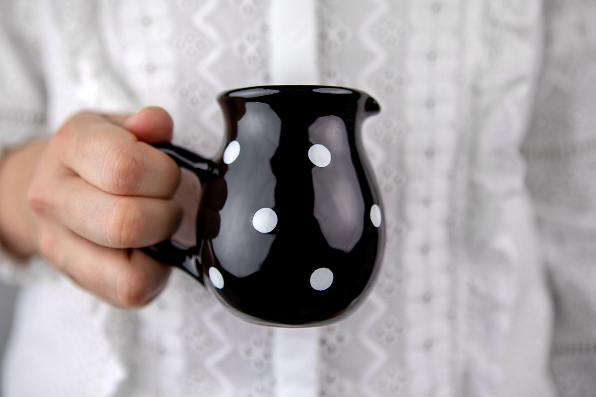 Black And White Polka Dot Spotty Handmade Hand Painted Ceramic Milk Jug