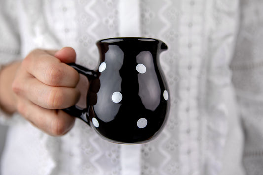 Black And White Polka Dot Spotty Handmade Hand Painted Ceramic Milk Jug