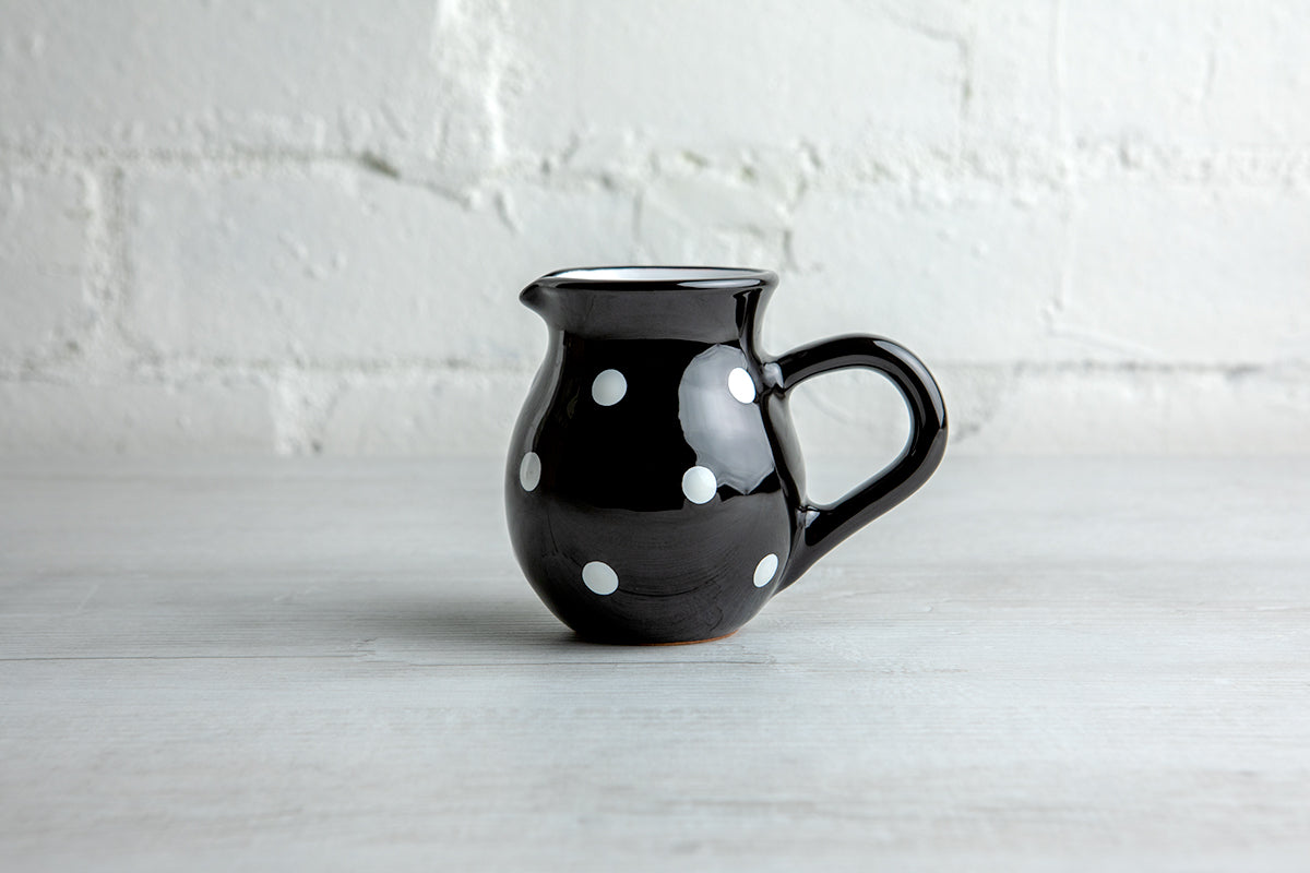 Black And White Polka Dot Spotty Handmade Hand Painted Ceramic Milk Jug