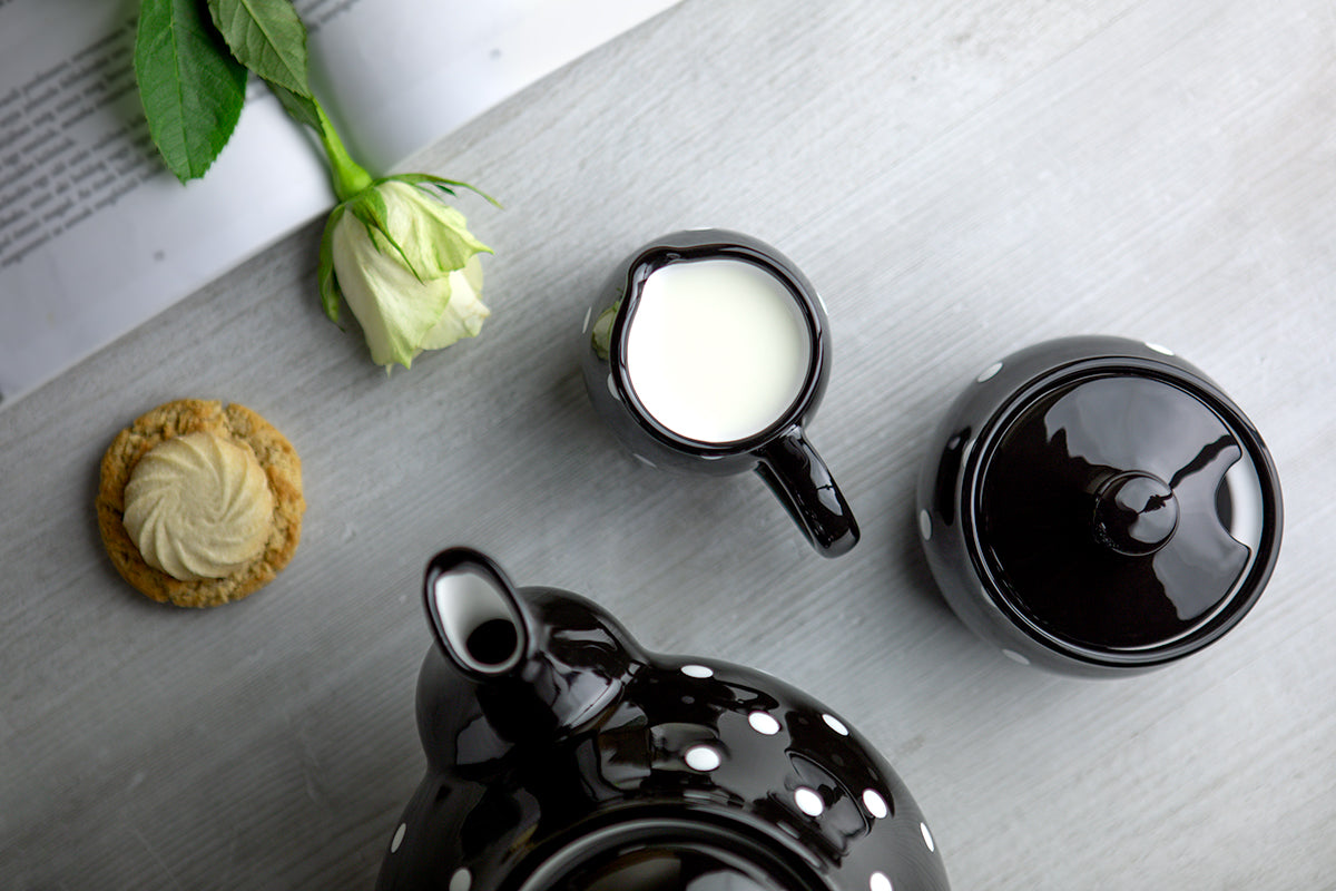Black And White Polka Dot Spotty Handmade Hand Painted Ceramic Milk Jug