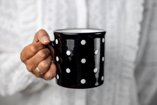 Black And White Polka Dot Spotty Handmade Hand Painted Ceramic Extra Large 17.5oz-500ml Hot Chocolate Coffee Tea Mug