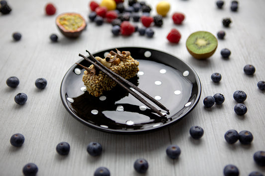 Black And White Polka Dot Spotty Handmade Hand Painted Glazed Ceramic Side Dessert Plate
