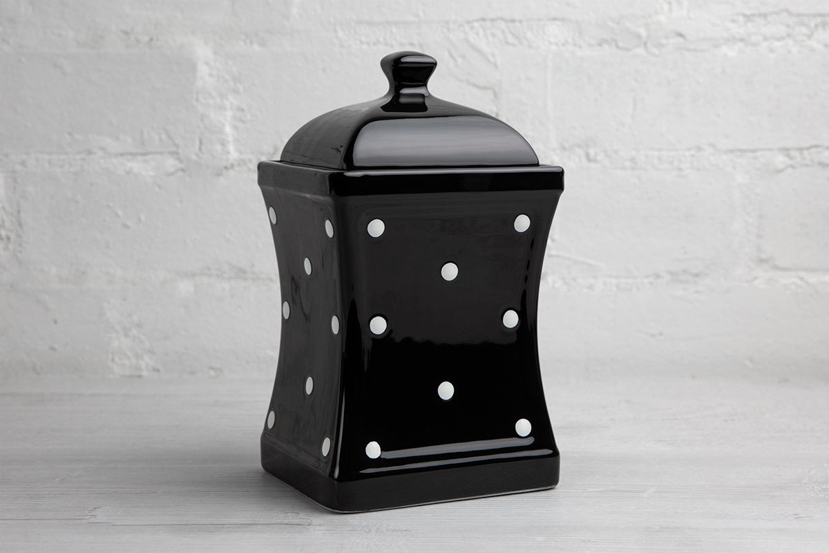 Black And White Polka Dot Spotty Handmade Hand Painted Large Ceramic Kitchen Storage Jar