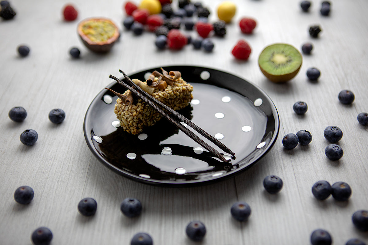 Black and White Polka Dot Spotty Handmade Hand Painted Ceramic 12 piece Dinnerware Service for 4
