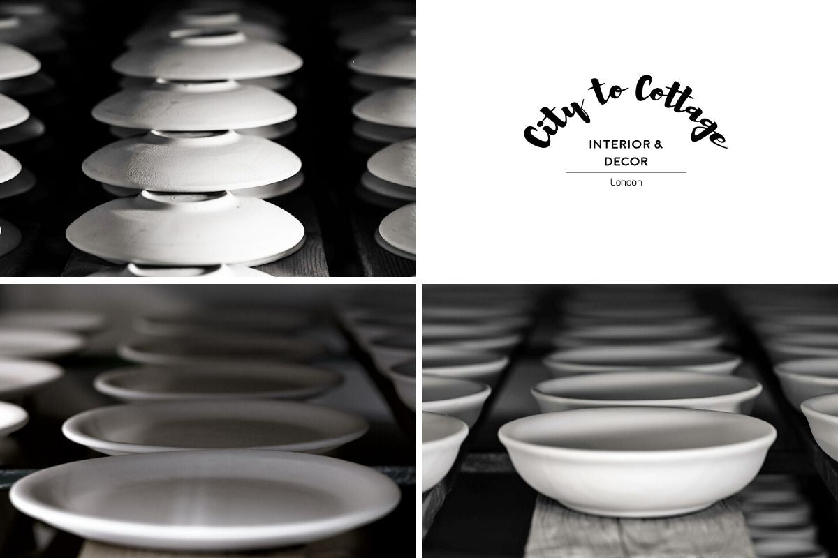 Black and White Polka Dot Spotty Handmade Hand Painted Ceramic 12 piece Dinnerware Service for 4