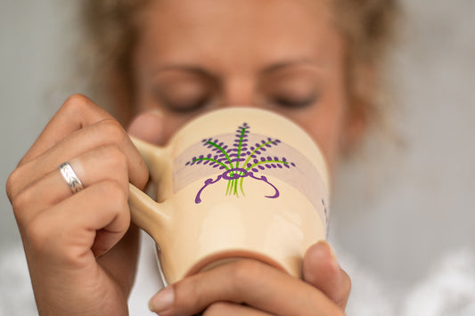 Lavender Pattern Purple And Cream Designer Handmade Hand Painted Unique Ceramic 10oz-300ml Coffee Tea Mug with Large Handle