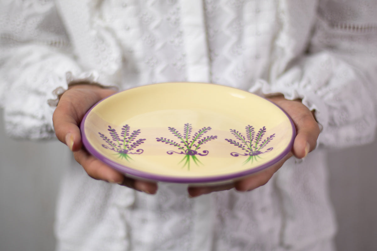 Lavender Pattern Purple and Cream Handmade Hand Painted Ceramic 12 piece Dinnerware Service for 4