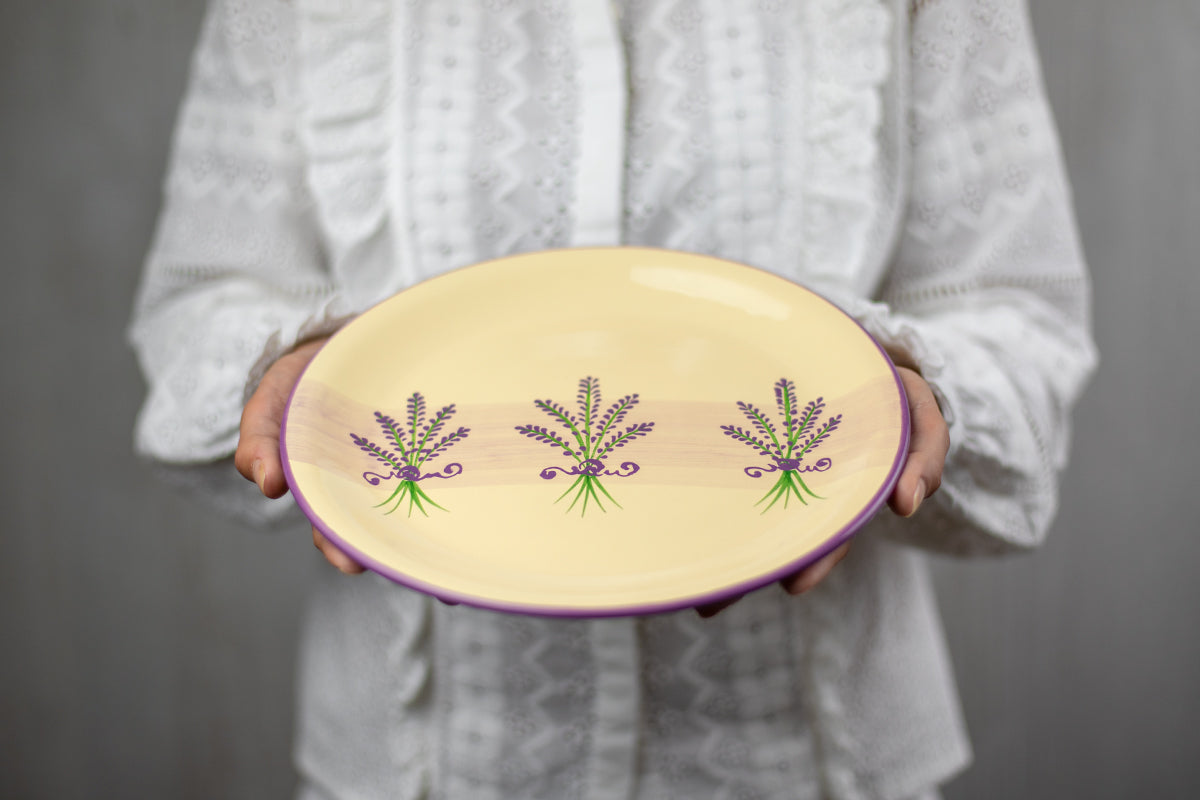 Lavender Pattern Purple and Cream Handmade Hand Painted Ceramic 12 piece Dinnerware Service for 4