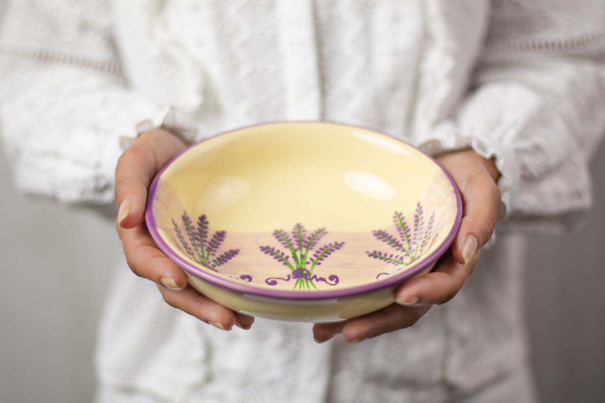 Lavender Pattern Purple and Cream Handmade Hand Painted Ceramic 12 piece Dinnerware Service for 4