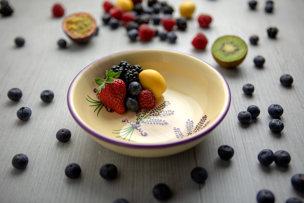 Lavender Pattern Purple and Cream Handmade Hand Painted Ceramic 12 piece Dinnerware Service for 4