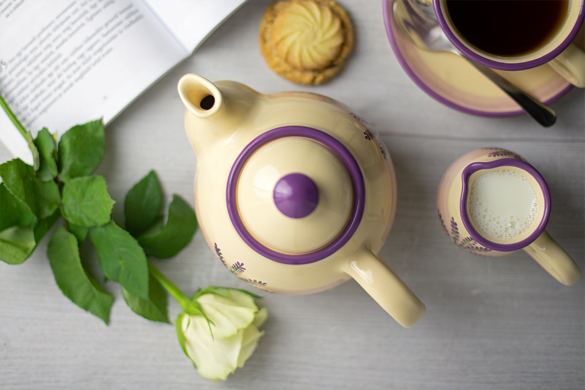 Lavender Floral Purple and Cream Pottery Handmade Hand Painted Ceramic 2-3 Cup Teapot 26 oz / 750ml