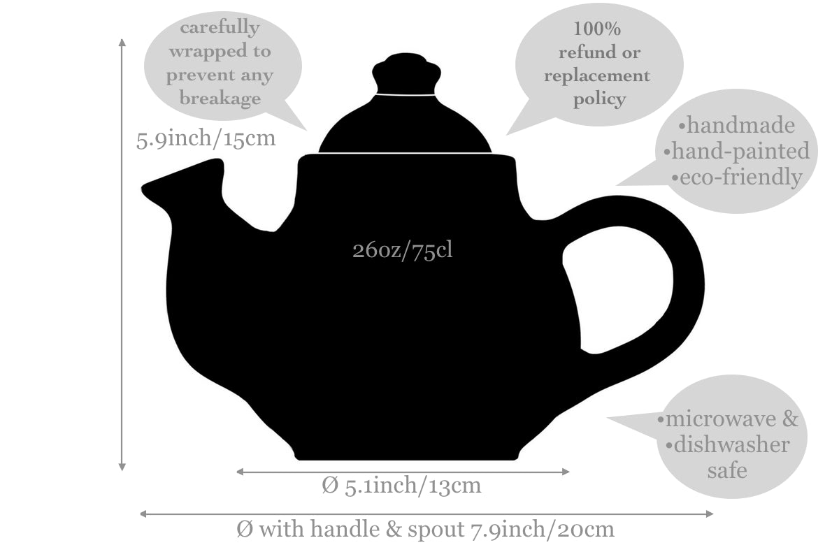Lavender Floral Purple and Cream Pottery Handmade Hand Painted Ceramic 2-3 Cup Teapot 26 oz / 750ml