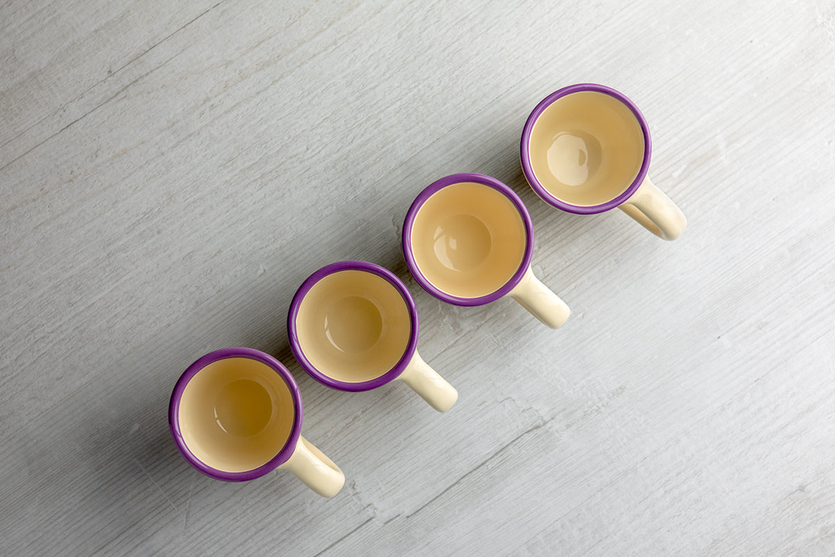 Lavender Pattern Purple And Cream Designer Handmade Hand Painted Unique Ceramic 2oz-60ml Espresso Coffee Cup Set of 4