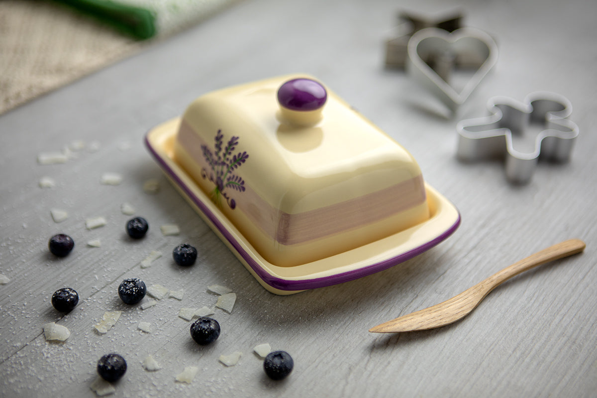 Lavender Pattern Purple And Cream Handmade Hand Painted Ceramic Butter Dish With Lid