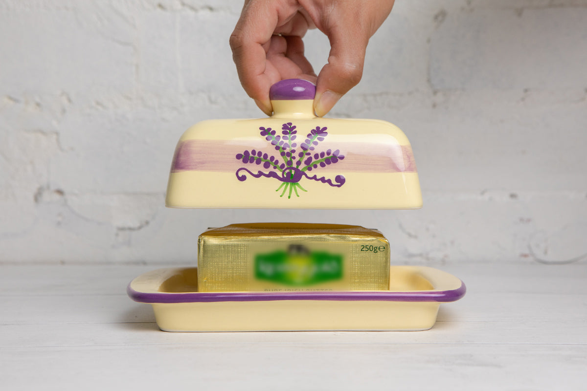 Lavender Pattern Purple And Cream Handmade Hand Painted Ceramic Butter Dish With Lid