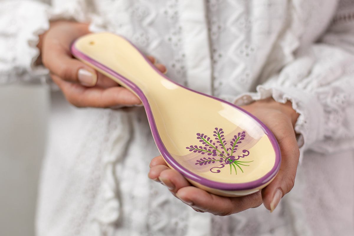 Lavender Pattern Purple And Cream Handmade Hand Painted Ceramic Kitchen Cooking Spoon Rest