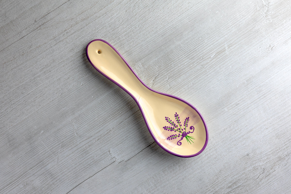 Lavender Pattern Purple And Cream Handmade Hand Painted Ceramic Kitchen Cooking Spoon Rest
