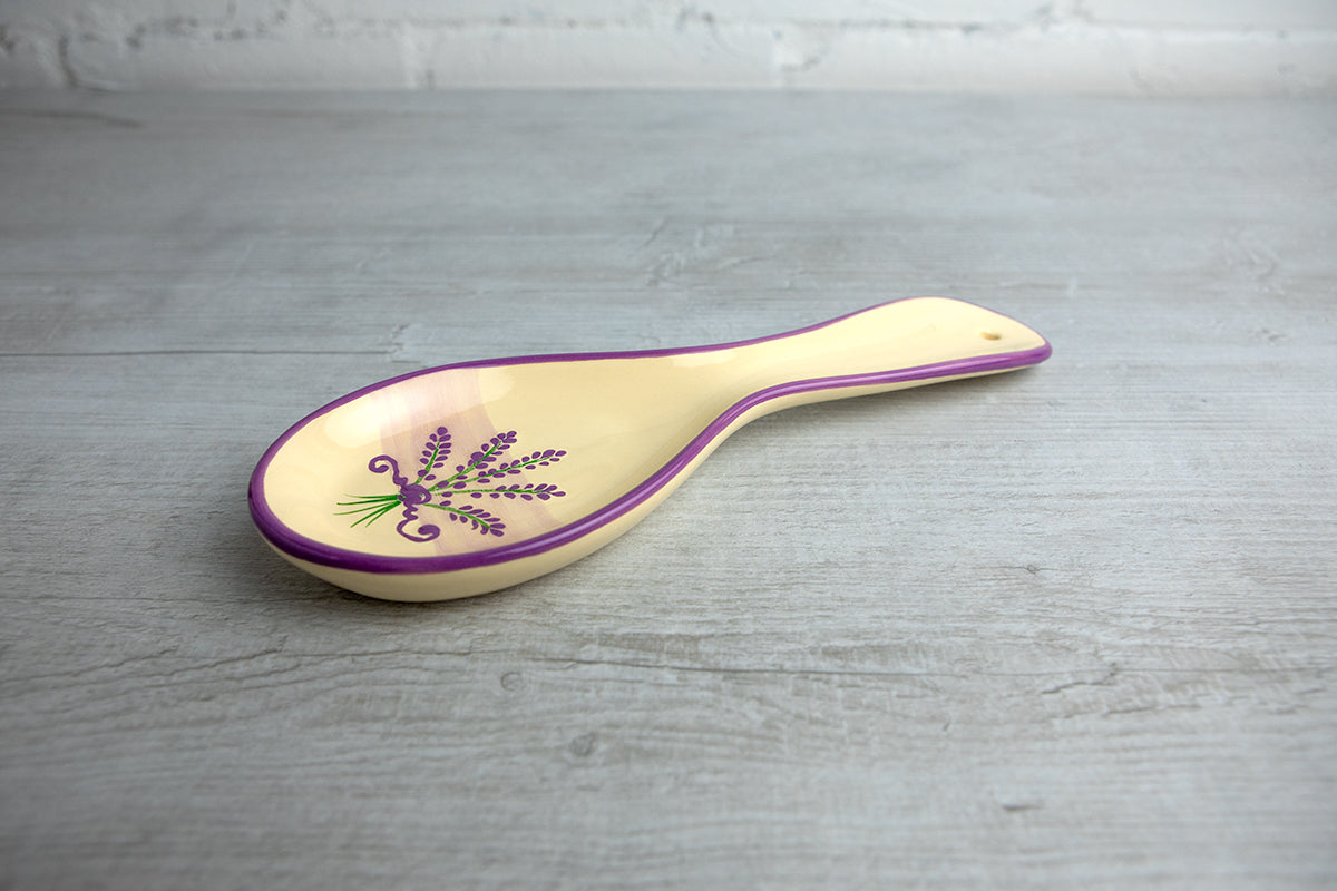 Lavender Pattern Purple And Cream Handmade Hand Painted Ceramic Kitchen Cooking Spoon Rest