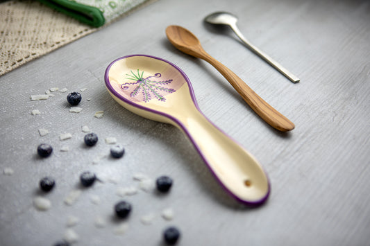 Lavender Pattern Purple And Cream Handmade Hand Painted Ceramic Kitchen Cooking Spoon Rest