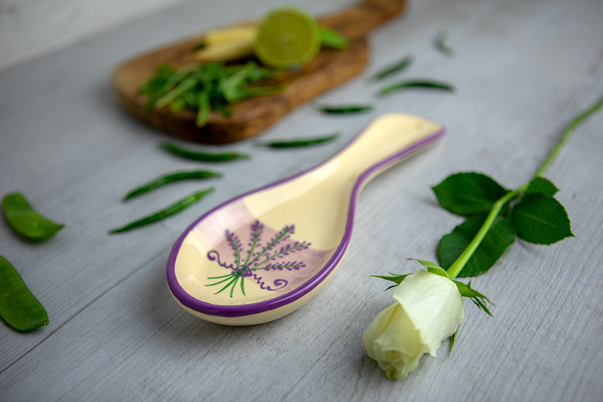 Lavender Pattern Purple And Cream Handmade Hand Painted Ceramic Kitchen Cooking Spoon Rest