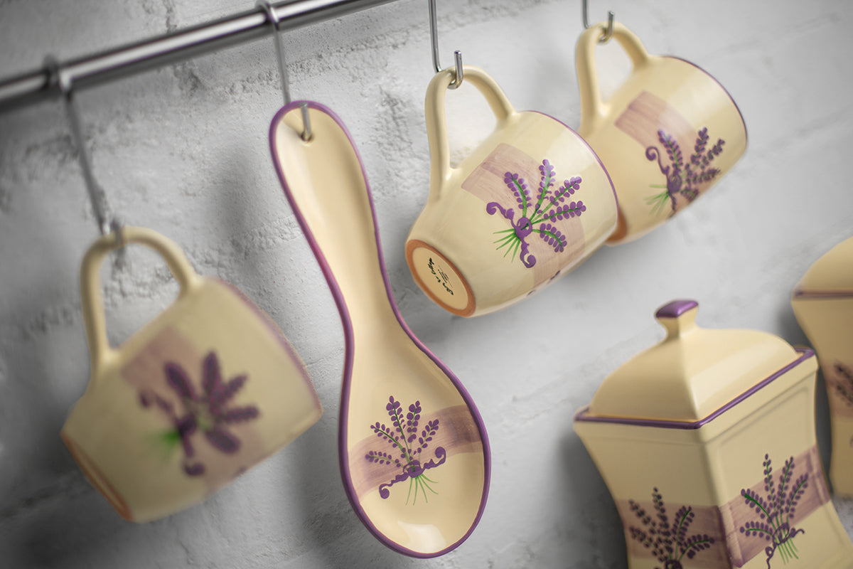 Lavender Pattern Purple And Cream Handmade Hand Painted Ceramic Kitchen Cooking Spoon Rest