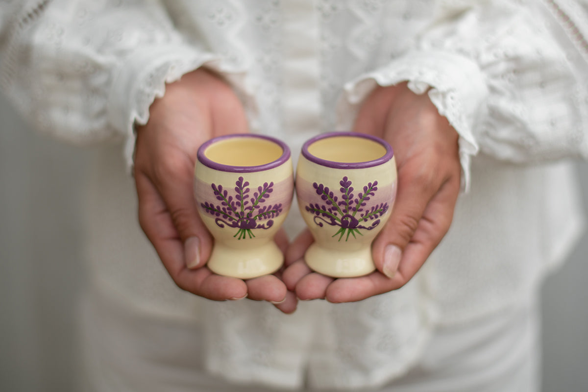 Lavender Pattern Purple And Cream Handmade Hand Painted Ceramic Kitchen Serving Storage Set of 10