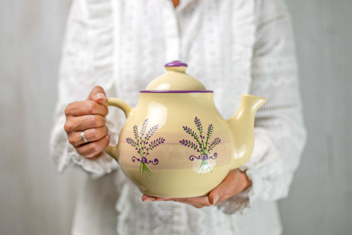 Lavender Pattern Purple And Cream Large Handmade Hand Painted Ceramic Teapot with Handle 60 oz / 1.7 l