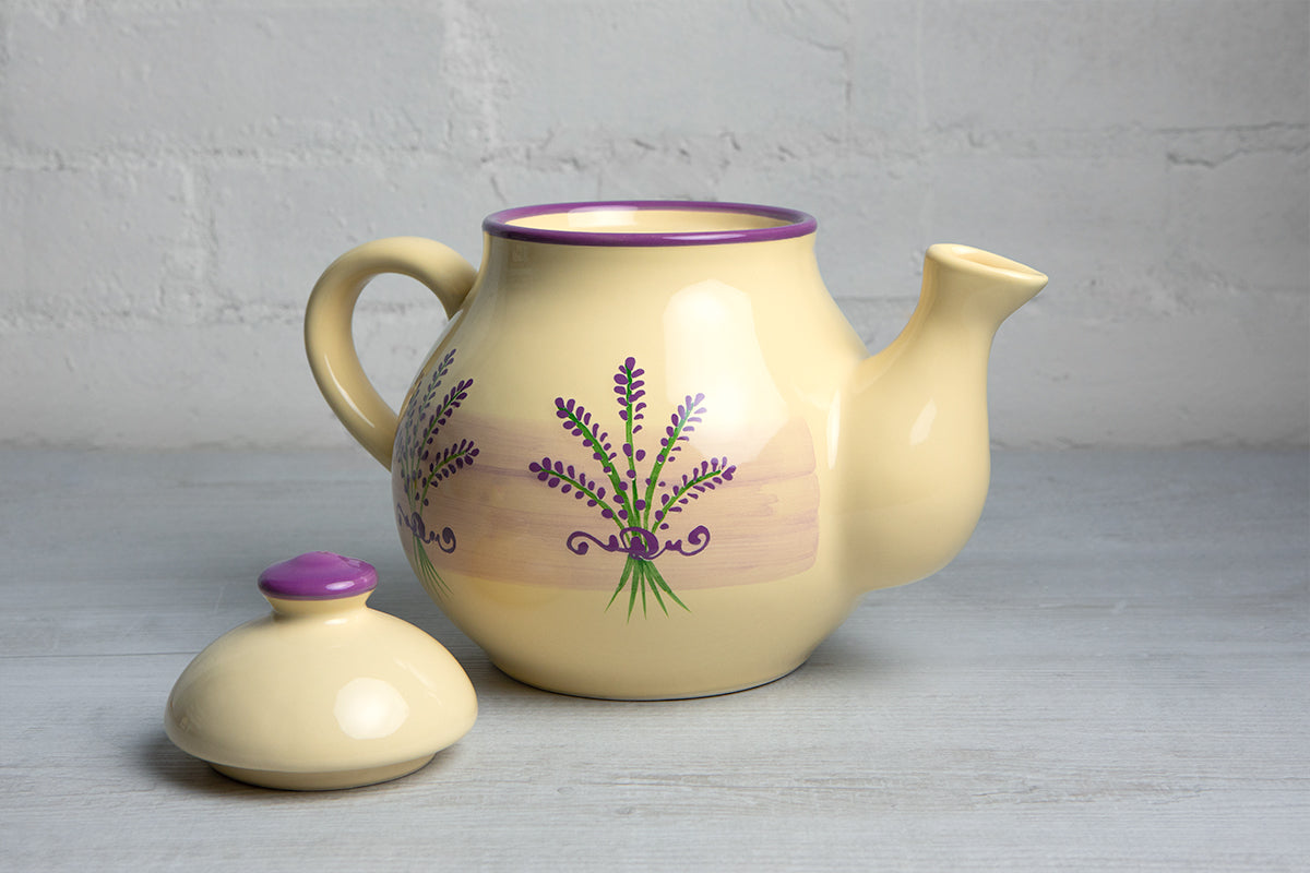 Lavender Pattern Purple And Cream Large Handmade Hand Painted Ceramic Teapot with Handle 60 oz / 1.7 l