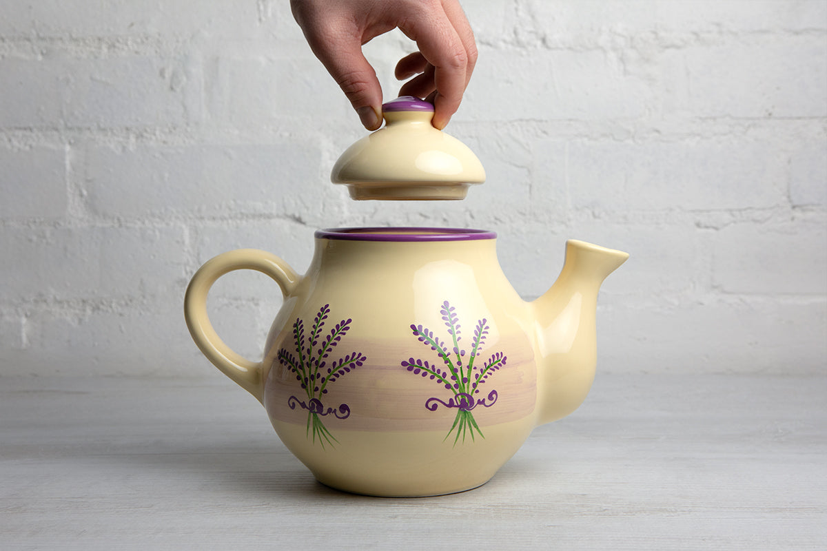 Lavender Pattern Purple And Cream Large Handmade Hand Painted Ceramic Teapot with Handle 60 oz / 1.7 l