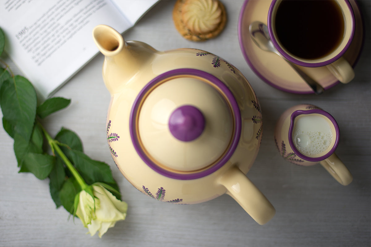 Lavender Pattern Purple And Cream Large Handmade Hand Painted Ceramic Teapot with Handle 60 oz / 1.7 l