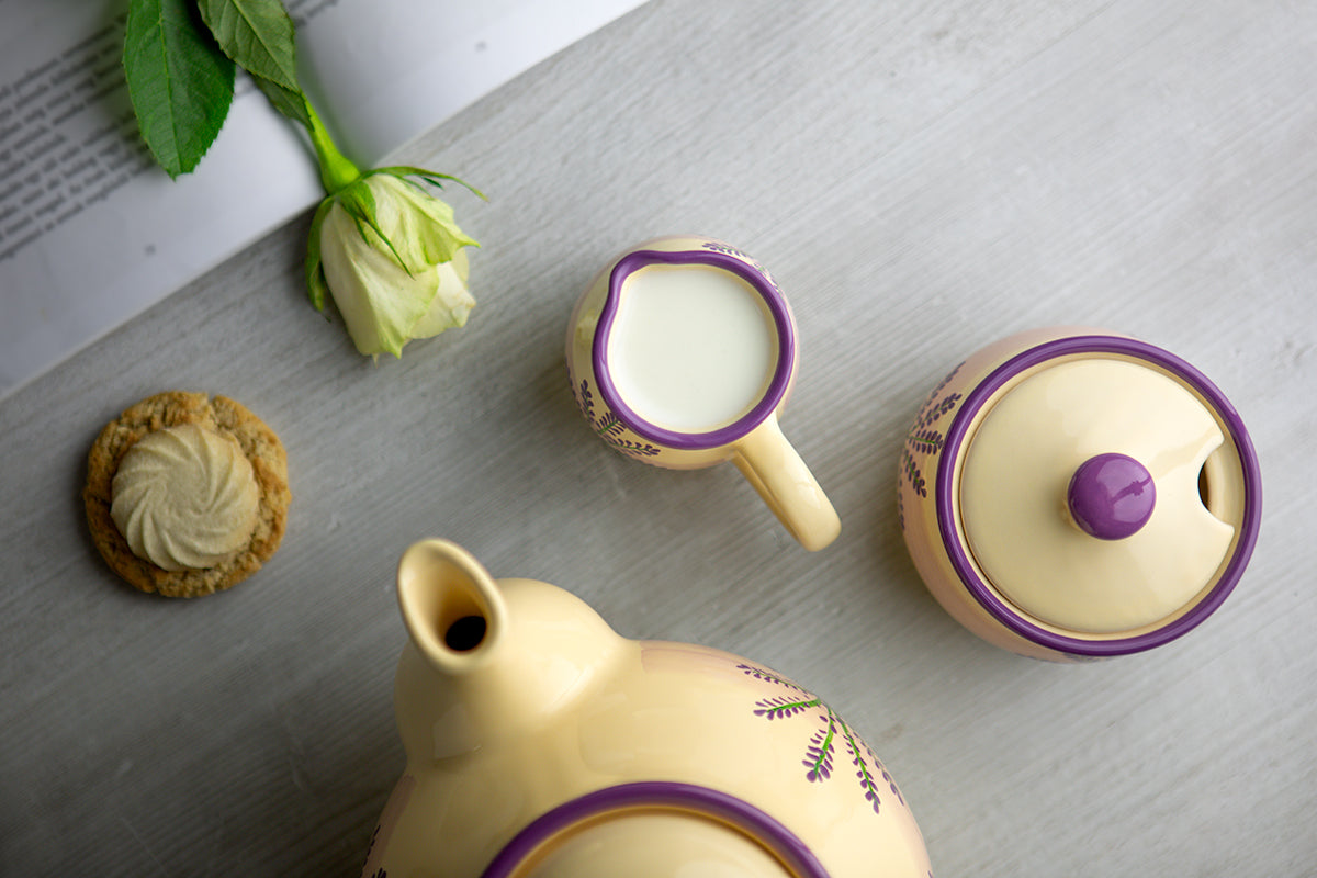 Lavender Pattern Purple And Cream Handmade Hand Painted Ceramic Milk Jug