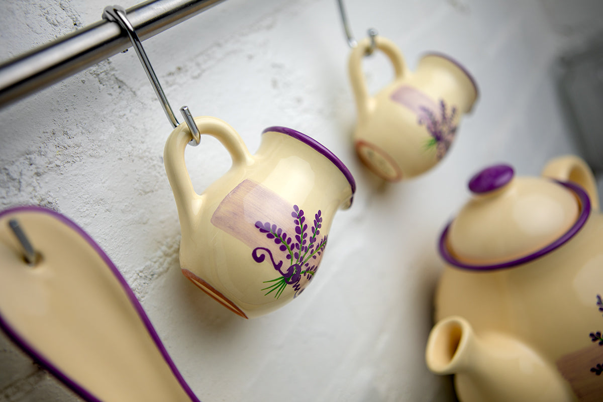 Lavender Pattern Purple And Cream Handmade Hand Painted Ceramic Milk Jug