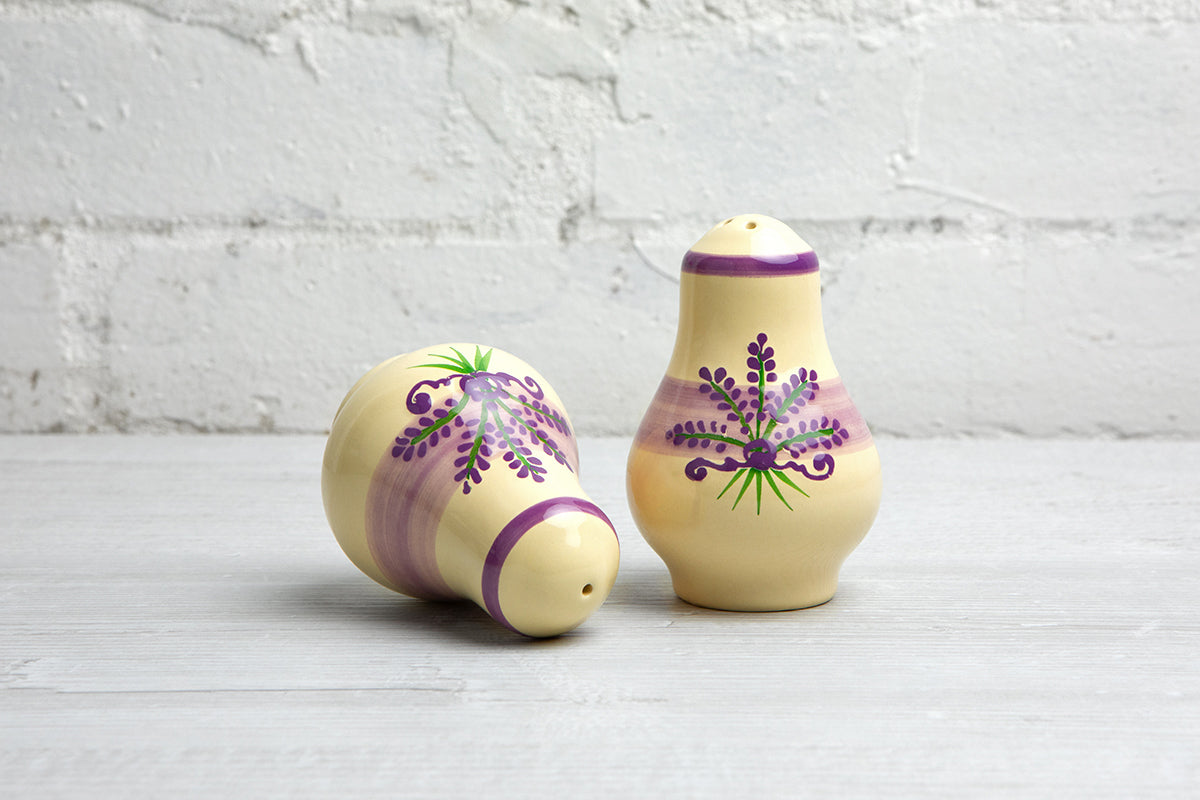 Lavender Pattern Purple And Cream Handmade Hand Painted Ceramic Salt and Pepper Shaker Pot