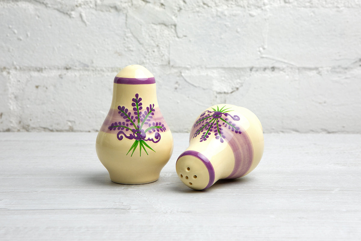 Lavender Pattern Purple And Cream Handmade Hand Painted Ceramic Salt and Pepper Shaker Pot