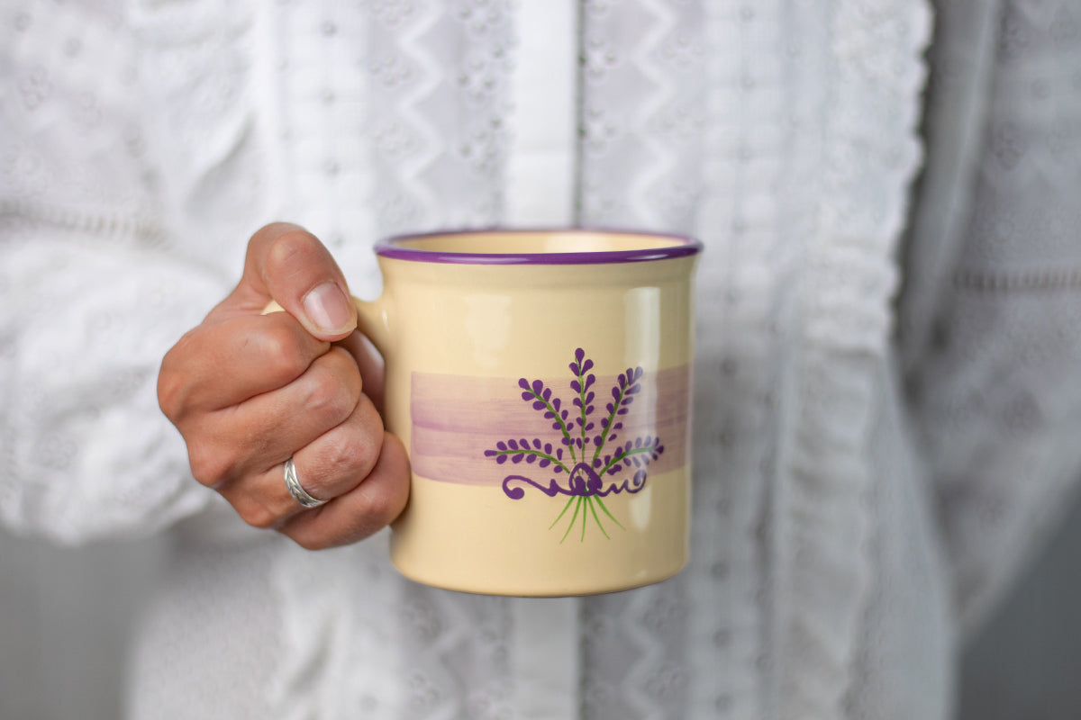 Cream And Lavender Hand Painted Ceramic Mug